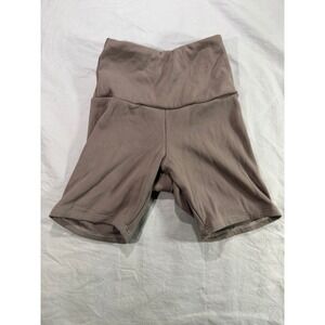 Women's Ribbed High Waisted Biker Shorts Taupe Athletic Yoga Shorts Size S